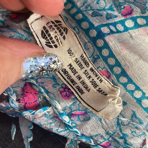 hand block dyed 100% silk scarf vtg India long rectangle artisan hand woven 70s - Picture 5 of 7